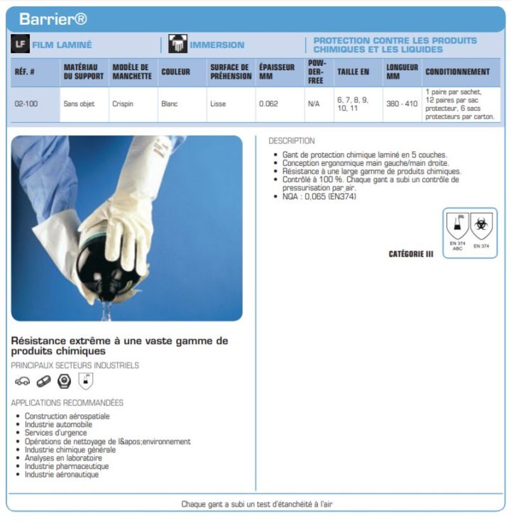 Handschuhe für die chemische Industrie Barrier® 02-100, 1 Paar Größe nach Wahl